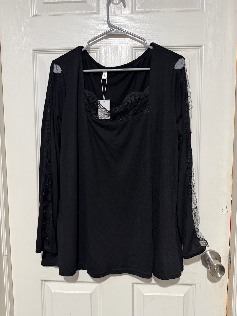 Black Lace-Detail Women's long sleeve Top